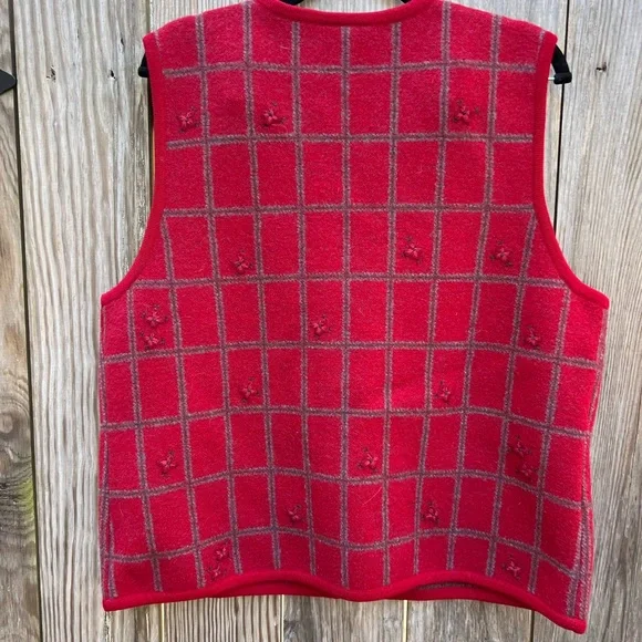 TALBOTS Vintage Red 100% Wool Zipper Floral Vest Women’s Large - Picture 7 of 8